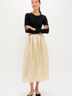 Hyacinth House Gold Plisse & Black Mixed Media Schuyler Maxi Dress Size Large